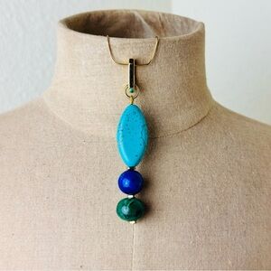 Handmade Enhancer Pendant Blue Howlite Lapis Malachite Gold Plated Hinged Bail
